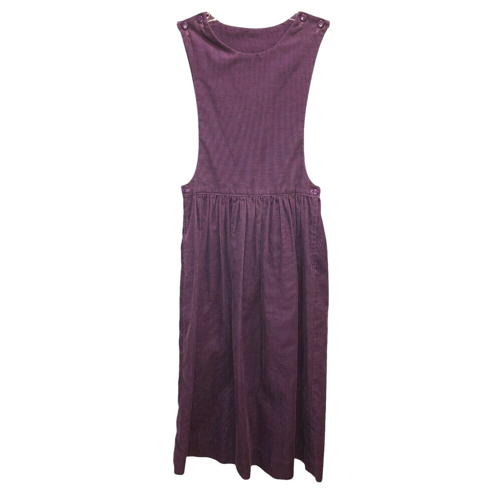 Purple Plum Corduroy Womens Sleeveless Overall Jumper Midi Modest Small Dress